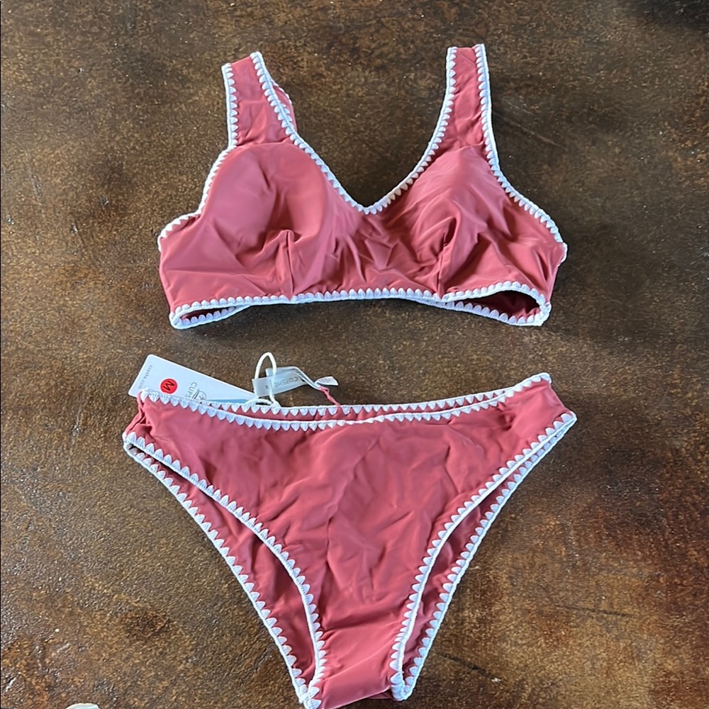 Pink Bikini Set with White Trim